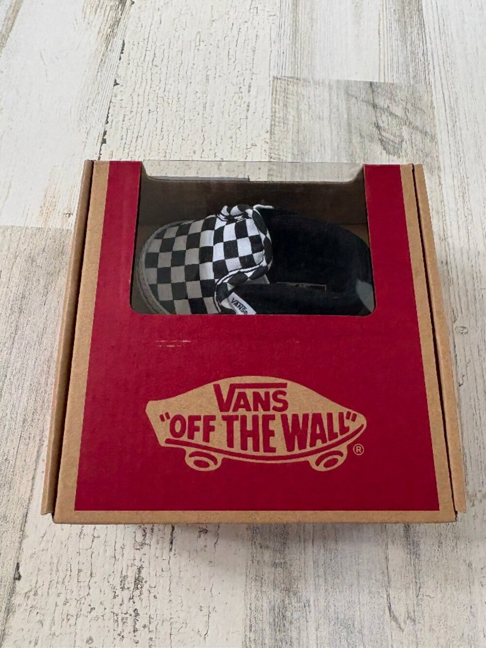 VANS Infant Size 2 Checkerboard Slip On Crib Shoes Black/White Hook/Loop Closure